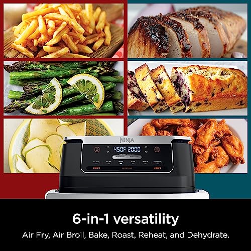 Ninja DZ071 Foodi 6-in-1 DualZone FlexBasket Air Fryer with 7-QT MegaZone & Basket Divider, Large Proteins & Full Meals, Smart Finish Cook 2 Foods 2 Ways, Large Capacity, Air Fry, Bake & More, Black